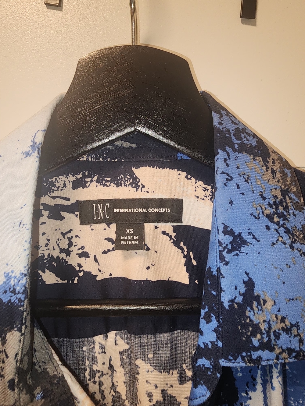 INC International Concepts Blue and White Abstract Print Shirt